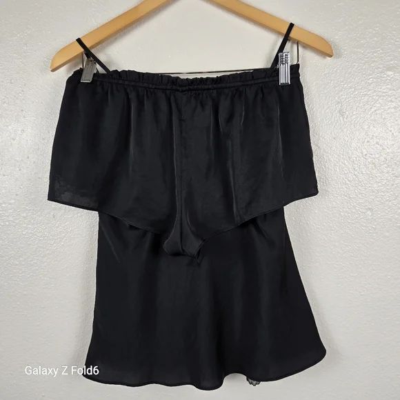 Victoria’s Secret Black Lace Trim Satin Pajama Set Top & Shorts Women’s Small - Picture 2 of 6